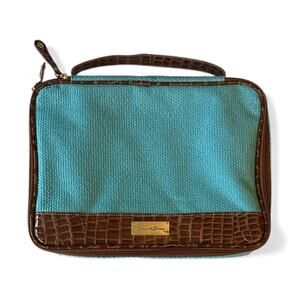Samantha Brown Travel Jewelry Cosmetic Organizer Blue Brown Faux Croc 5 Pouches